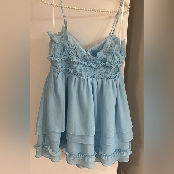 Mini Dress NBD Campbell Ruffle Tiered baby blue - Picture 3 of 5